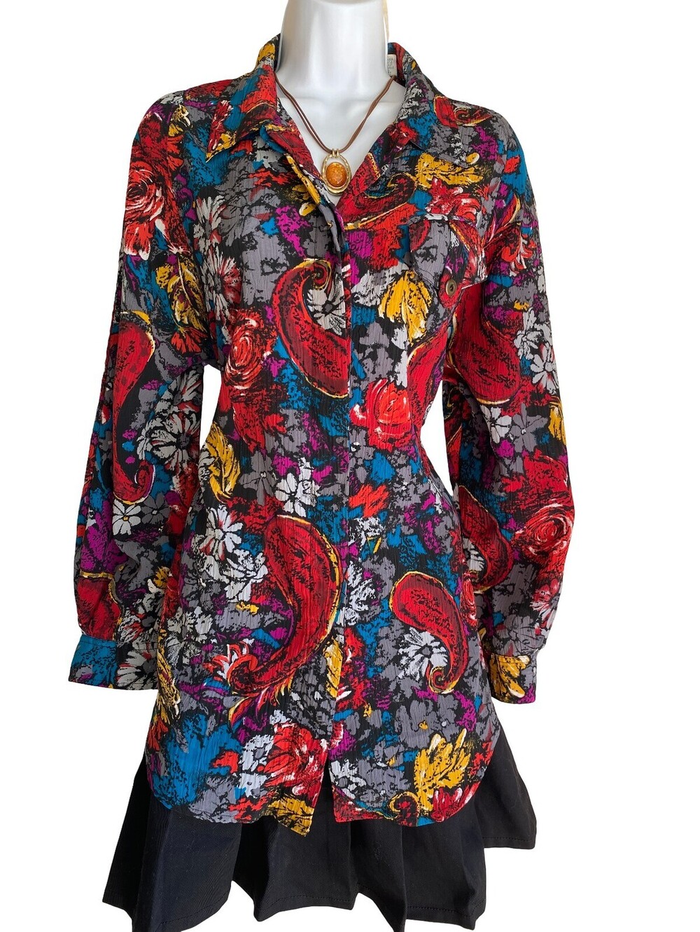Vintage Large Boho Paisley Floral Tunic Blouse Button Up Cottagecore Whimsigoth